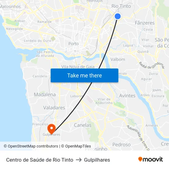 Centro de Saúde de Rio Tinto to Gulpilhares map
