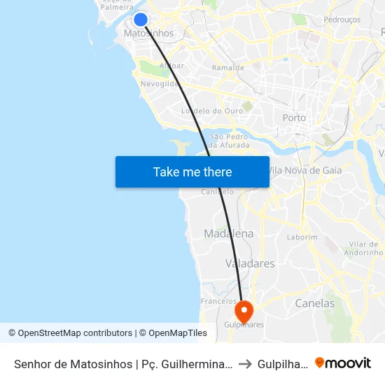 Senhor de Matosinhos | Pç. Guilhermina Suggia to Gulpilhares map