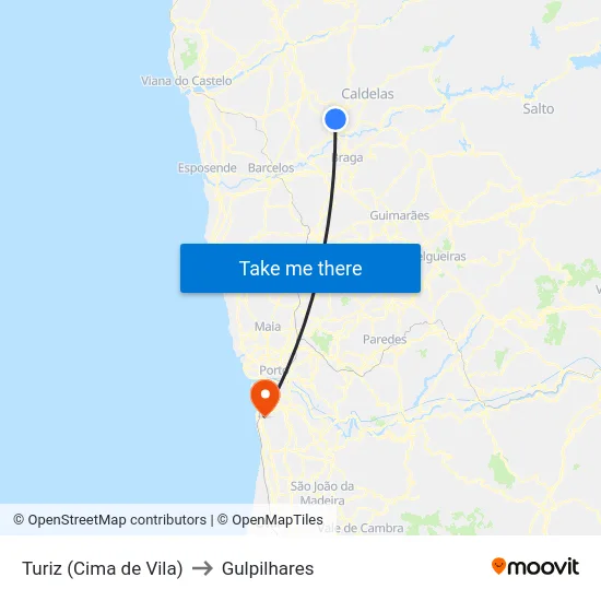 Turiz (Cima de Vila) to Gulpilhares map