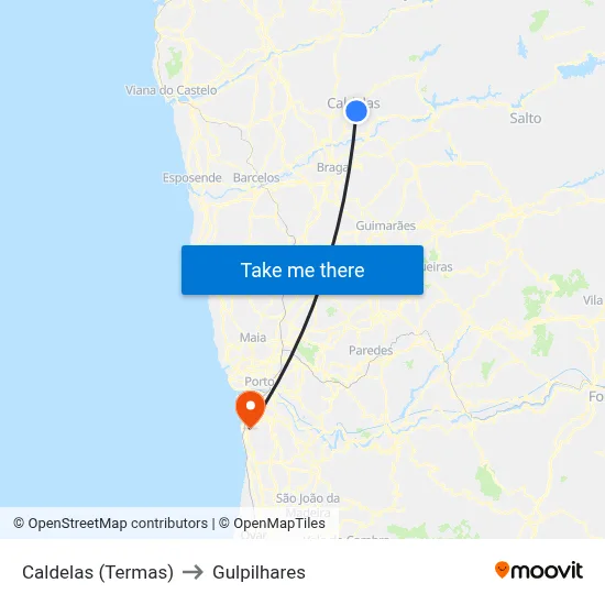 Caldelas (Termas) to Gulpilhares map