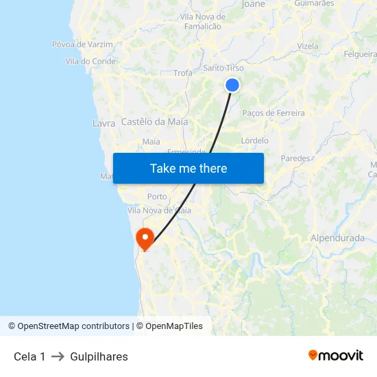 Cela 1 to Gulpilhares map