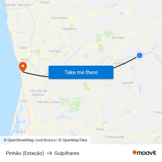 Pinhão (Estação) to Gulpilhares map