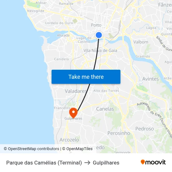 Parque das Camélias (Terminal) to Gulpilhares map