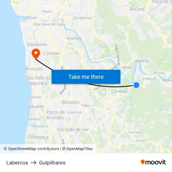 Labercos to Gulpilhares map