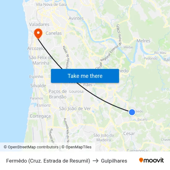 Fermêdo (Cruz. Estrada de Resumil) to Gulpilhares map