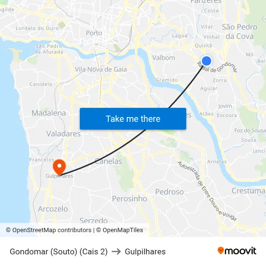 Gondomar (Souto) (Cais 2) to Gulpilhares map