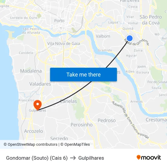 Gondomar (Souto) (Cais 6) to Gulpilhares map