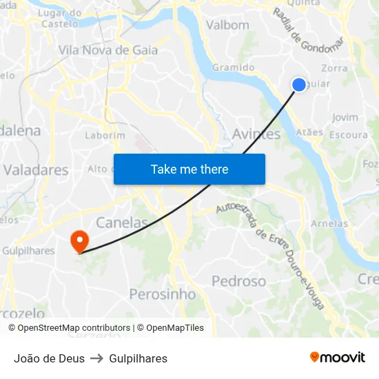 João de Deus to Gulpilhares map