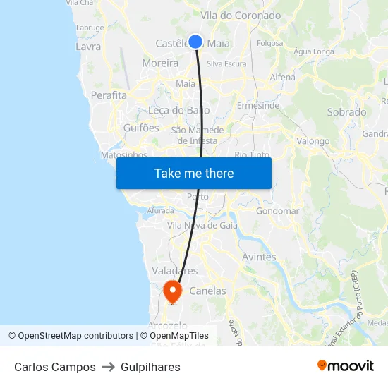 Carlos Campos to Gulpilhares map