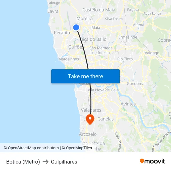 Botica (Metro) to Gulpilhares map