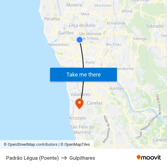 Padrão Légua (Poente) to Gulpilhares map