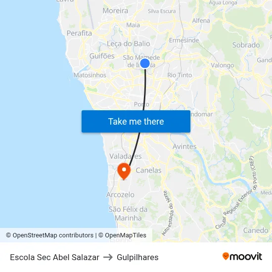 Escola Sec Abel Salazar to Gulpilhares map