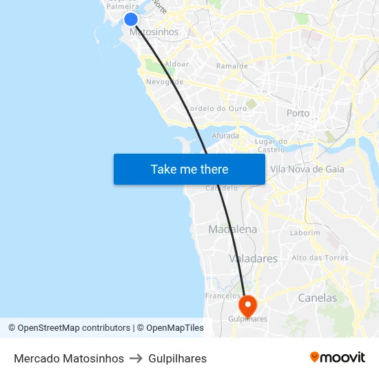 Mercado Matosinhos to Gulpilhares map