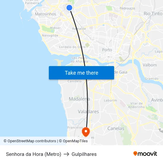 Senhora da Hora (Metro) to Gulpilhares map