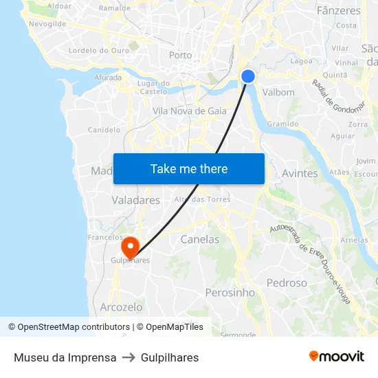 Museu da Imprensa to Gulpilhares map