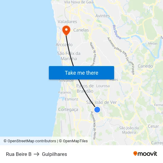 Rua Beire B to Gulpilhares map