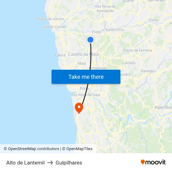 Alto de Lantemil to Gulpilhares map