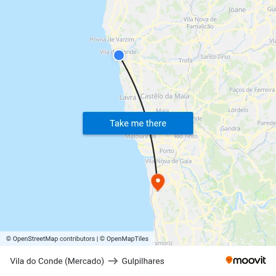 Vila do Conde (Mercado) to Gulpilhares map