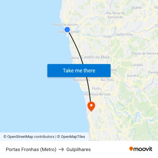 Portas Fronhas (Metro) to Gulpilhares map