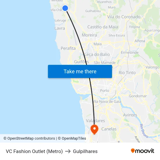 VC Fashion Outlet (Metro) to Gulpilhares map