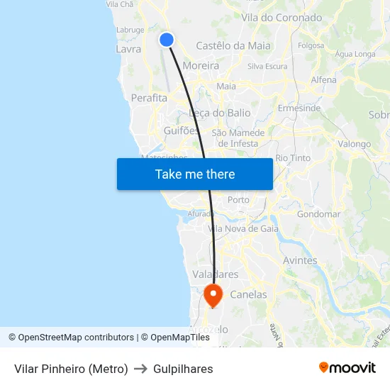 Vilar Pinheiro (Metro) to Gulpilhares map