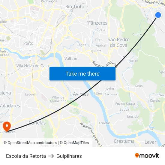 Escola da Retorta to Gulpilhares map