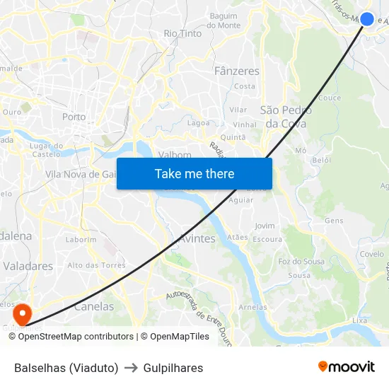 Balselhas (Viaduto) to Gulpilhares map