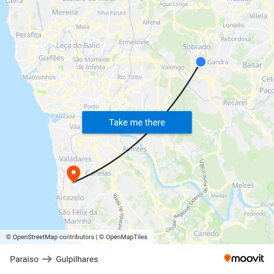 Paraiso to Gulpilhares map