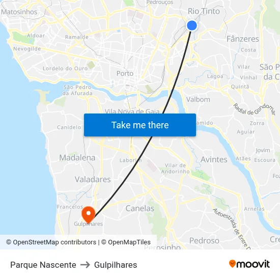 Parque Nascente to Gulpilhares map