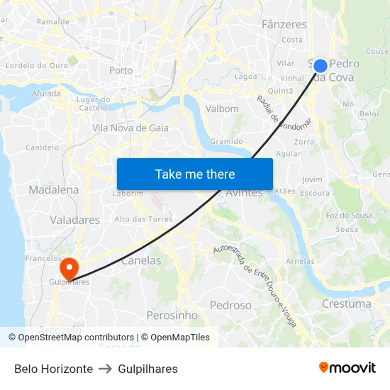 Belo Horizonte to Gulpilhares map