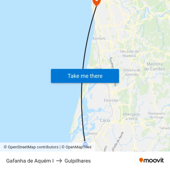 Gafanha de Aquém I to Gulpilhares map