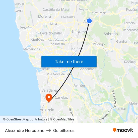 Alexandre Herculano to Gulpilhares map
