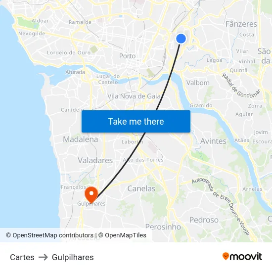 Cartes to Gulpilhares map