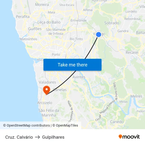 Cruz. Calvário to Gulpilhares map