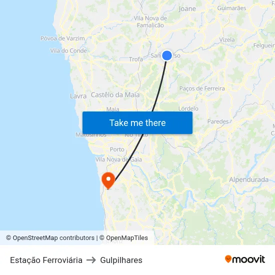 Estação Ferroviária to Gulpilhares map