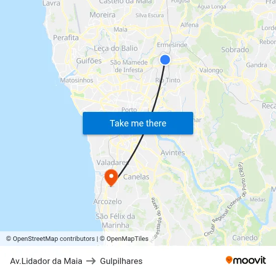 Av.Lidador da Maia to Gulpilhares map