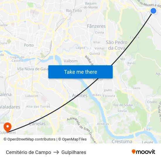 Cemitério de Campo to Gulpilhares map