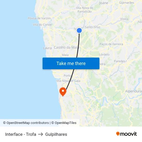 Interface - Trofa to Gulpilhares map