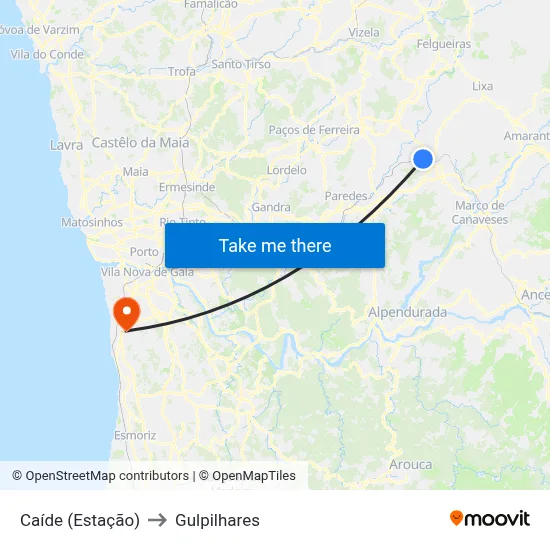 Caíde (Estação) to Gulpilhares map