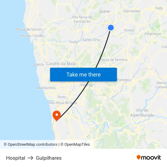 Hospital to Gulpilhares map