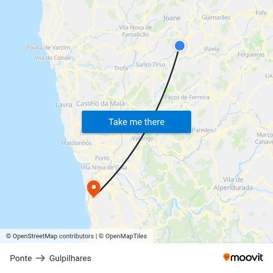 Ponte to Gulpilhares map