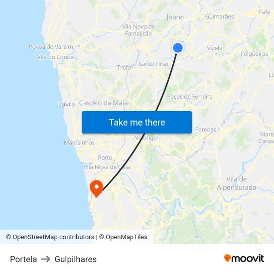 Portela to Gulpilhares map