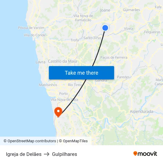 Igreja de Delães to Gulpilhares map