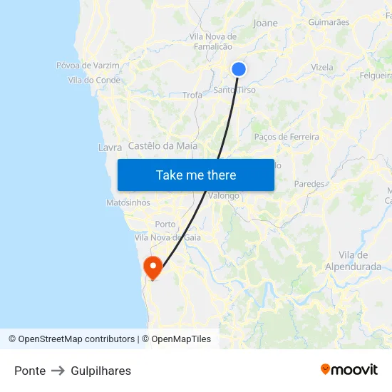 Ponte to Gulpilhares map