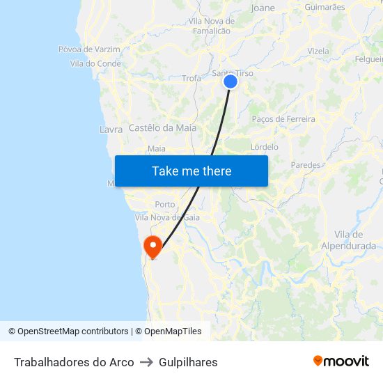 Trabalhadores do Arco to Gulpilhares map