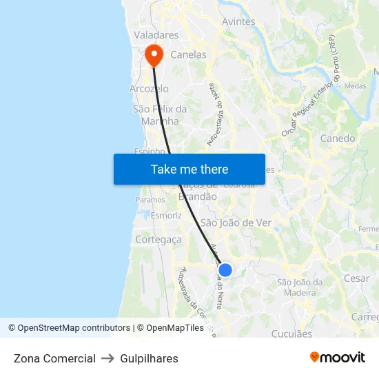 Zona Comercial to Gulpilhares map