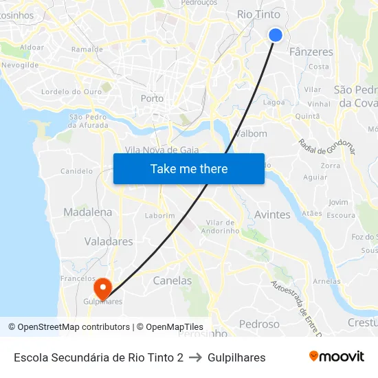 Escola Secundária de Rio Tinto 2 to Gulpilhares map