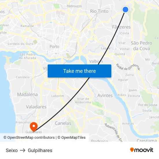 Seixo to Gulpilhares map