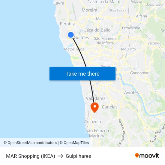 MAR Shopping (IKEA) to Gulpilhares map