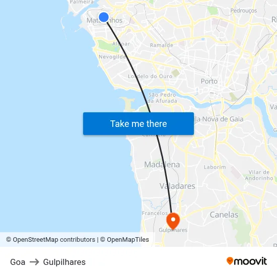 Goa to Gulpilhares map